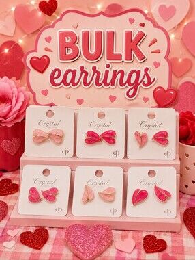 BULK Enamel Heart Shaped Earrings (Set Of 12)